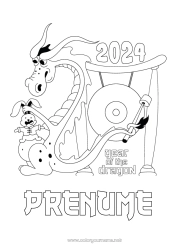 Pagină de colorat personalizată Dragon La mulți ani! Anul Nou Chinezesc Dragoni, unicorni și animale fantastice 2024 Mesaj 