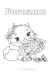 Gratis färgläggning Söt Höst Räv Djur Blad Skogens djur Fläder