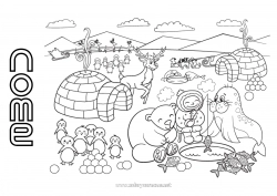 Desenho para personalizar Urso Neve Rena Pinguim, Pinguim Animal Foca Pássaros e mamíferos voadores Animais da floresta Iglu Polo Norte Lapônia