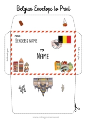 Colouring to customise Envelope Country Belgium Print Envelope Monument Mischievous Elf's Journey Envelope For The Christmas Trickster Elf's Mail