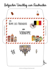 Kostenlose Malvorlage Umschlag Belgien Bedruckbare Umschläge Reise des Weihnachtselfen Umschlag für den Weihnachtswichtel-Post