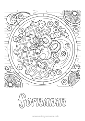 Gratis färgläggning Körsbär Frukter Gottigheter, sötsaker Jordgubbe Zentangle Belgien Våffla