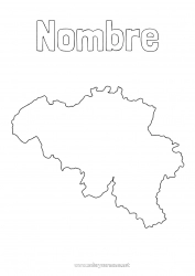 Colorear para personalizar Geografía Bélgica Mapa del pais