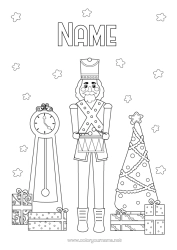 Free colouring Christmas tree Games and toys Nutcracker Clock