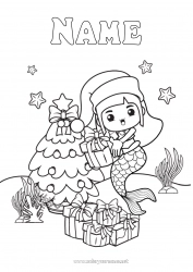 Free coloring Christmas tree Mermaid