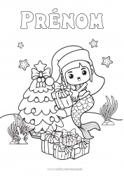 Coloriage gratuit Sapin de Noël Sirène