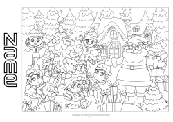 Free colouring Gifts Father Christmas Christmas Elves Christmas