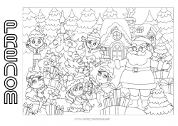 Coloriage à personnaliser Cadeaux Père Noël Lutins de Noël Noël