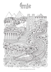 Kolorowanka za darmo Krokodyl Egipt Złożone kolorowanki Zentangle Kraj Gady Piramida Faraon Historia