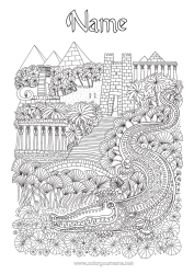 Free colouring Crocodile Egypt Complex colouring pages Zentangle Country Reptiles Pyramid Pharaoh History