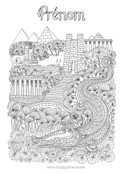 Coloriage à personnaliser Crocodile Égypte Coloriages complexes Zentangle Pays Reptiles Pyramide Pharaon Histoire