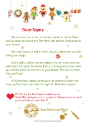 Free coloring Christmas elves Christmas Letters from prankster elves Elf Arrival Letter