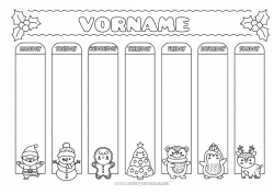 Malvorlage anpassen Winter Weihnachten Kawaii Kinderaktivitäten Kalender und Planer