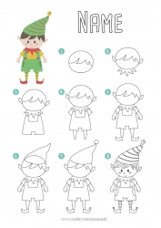 Free drawing Christmas elves Children's activities Learn to draw