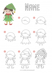 Free coloring Christmas elves Children's activities Learn to draw