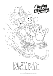 Free colouring Father Christmas Reindeer Snowman Sledge Christmas Forest animals 