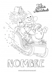 Colorear para personalizar Papá Noel Reno Muñeco de nieve Trineo Navidad Animales del bosque Mensaje “Feliz Navidad”