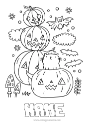 Free colouring Pumpkin Black cat Cute Halloween Dogs and cats