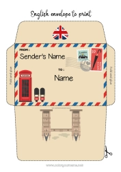 Free coloring Envelope London United Kingdom Envelope to print Elf on the Shelf Trip