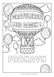 Gratis fargelegging Bursdag Kanin Luftballong Gratulerer med dagen! Skogsdyr Luftfartøy