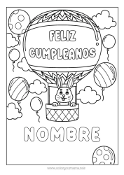 Colorear para personalizar Cumpleaños Conejo Globo aerostático Mensaje de feliz cumpleaños (inglés) Animales del bosque Vehículos aéreos