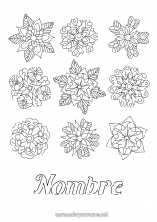 Colorear gratis Flores Invierno Mandala Copos de nieve Poinsettia