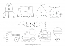 Dessin gratuit Fusée Véhicules Activités enfants Bateau Train Montgolfière Bus, car Coloriages faciles Trace et colorie Véhicules aériens Véhicules maritimes Transport en commun terrestres