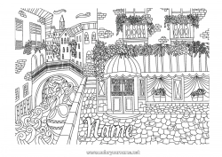 Free drawing Italy Complex coloring pages Zentangle Bridge