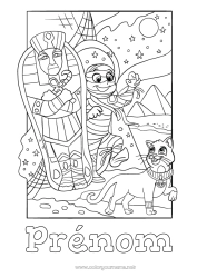 Coloriage gratuit Momie Chat Égypte Chiens et chats Pyramide