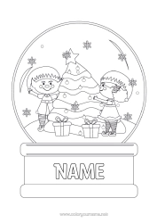 Free colouring Christmas tree Christmas Elves Christmas bauble Elf colouring pages Snow globe