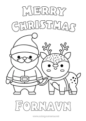 Gratis tegning Julemanden Rensdyr Jul Kawaii Nem farvelægning Skovens dyr 
