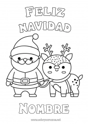 Colorear para personalizar Papá Noel Reno Navidad Kawaii Dibujos fáciles para colorear Animales del bosque Mensaje “Feliz Navidad”