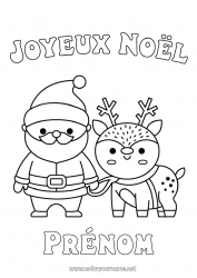 Dessin gratuit Père Noël Renne Noël Kawaii Coloriages faciles Animaux de la forêt 