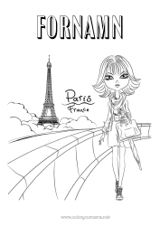 Färgläggningssida att anpassa Flicka Frankrike Eiffeltornet Paris Monument