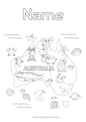 Colouring to customise Animal Koala Australia Other Animals Of The World Kangaroo Map Of Countries Animals Of Australia