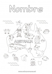 Colorear gratis Animales Koala Australia Otros animales del mundo Canguro Mapa del pais