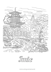 Kolorowanka do personalizacji Japon Chiny Złożone kolorowanki Zentangle Pagoda