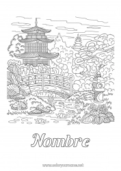 Colorear gratis Japón China Dibujos complejos para colorear Zentangle Pagoda