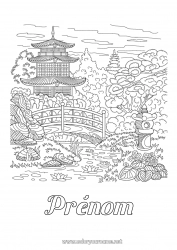 Coloriage à personnaliser Japon Chine Coloriages complexes Zentangle Pagode