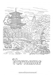 Malvorlage anpassen Japan China Komplexe Ausmalbilder Zentangle Pagode