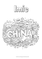 Kolorowanka do personalizacji Geografia Chiny Symbole
