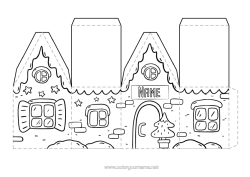 Free colouring Children's activities House Fir tree Cutting out for children Paper toy