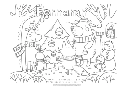 Gratis färgläggning Björn Julgran Snögubbe Jul Räv Uggla, Hök Djur Fåglar och flygande däggdjur Skogens djur Gran Skog Hjort