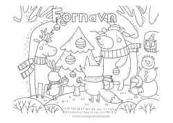 Gratis tegning Bjørn Juletre Snømann Jul Rev Kule, Ugle Dyr Fugler og flygende pattedyr Skogsdyr Gran Skog Hjort