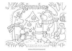 Colorear para personalizar Llevar árbol de Navidad Muñeco de nieve Navidad Zorro Búho Animales Aves y mamíferos voladores Animales del bosque Abeto Bosque Ciervo