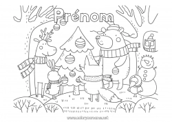 Coloriage à personnaliser Ours Sapin de Noël Bonhomme de neige Noël Renard Chouette, Hibou Animal Oiseaux et mammifères volants Animaux de la forêt Sapin Forêt Cerf