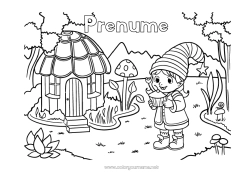 Pagină de colorat personalizată Moșneguții de Crăciun Desene de colorat cu spiriduși Gnomă Pădure