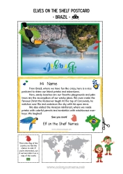 Coloring to customize Brazil Elf on the Shelf Trip Postcard Postcard of SEVERAL elves