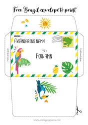Gratis färgläggning Kuvert Brasilien Utskriftskuvert Julälvens resa Kuvert för tomtens post