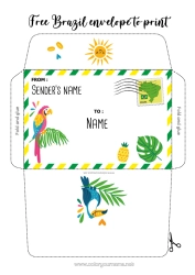 Colouring to customise Bird Summer Animal Parrot Envelope Pineapple Country Brazil Birds and flying mammals Print envelope Mischievous Elf's Journey Envelope for the Christmas Trickster Elf's Mail